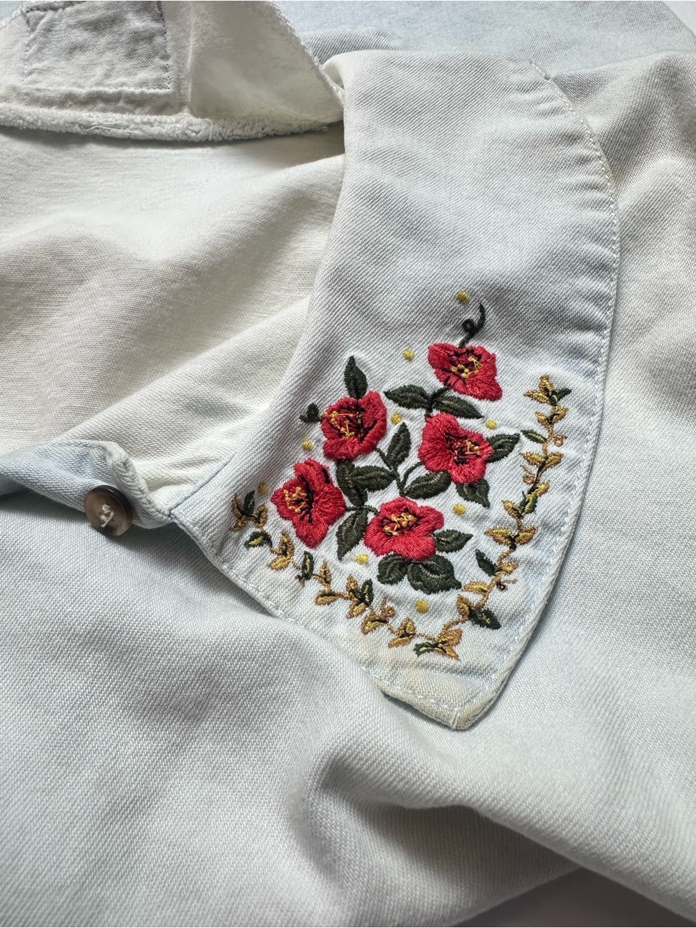 Vintage 90s Solutions Floral Embroidered Collar Cotton Blouse Shirt S - Picture 6 of 9